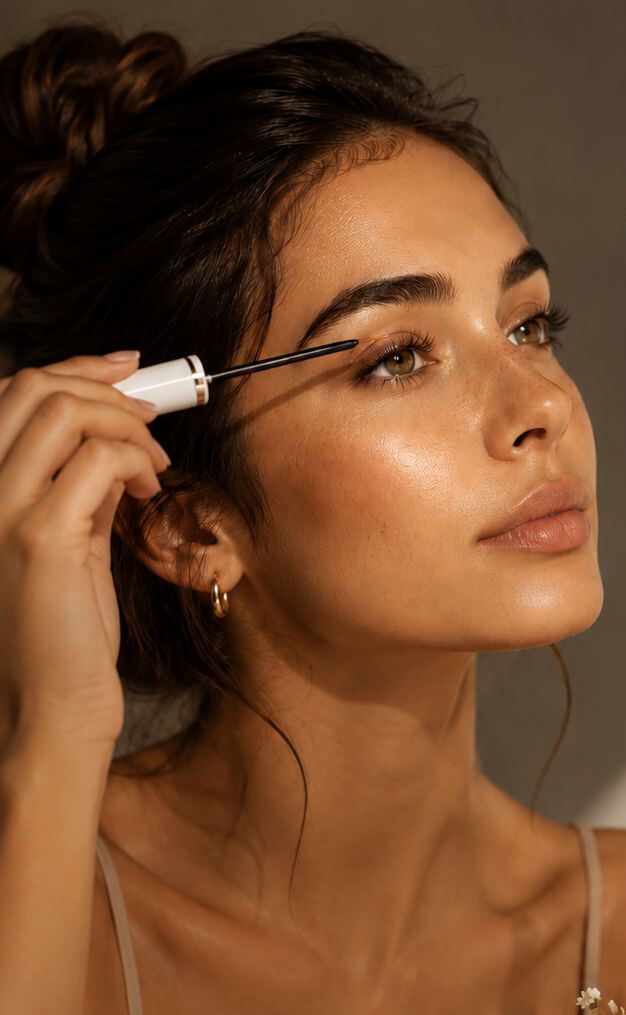 Mujer aplicándose CILIA Lash Serum en las pestañas